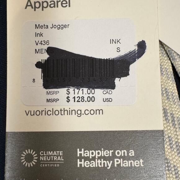 Vuori Men's NWT Size Small Navy Blue Ink Meta Jogger Cinched Leg Drawstring - Picture 7 of 10